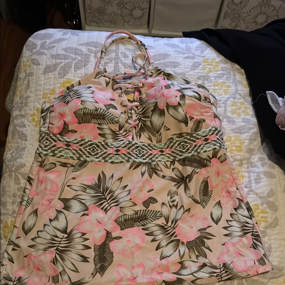 Floral Halter Top with Pink and Green Design